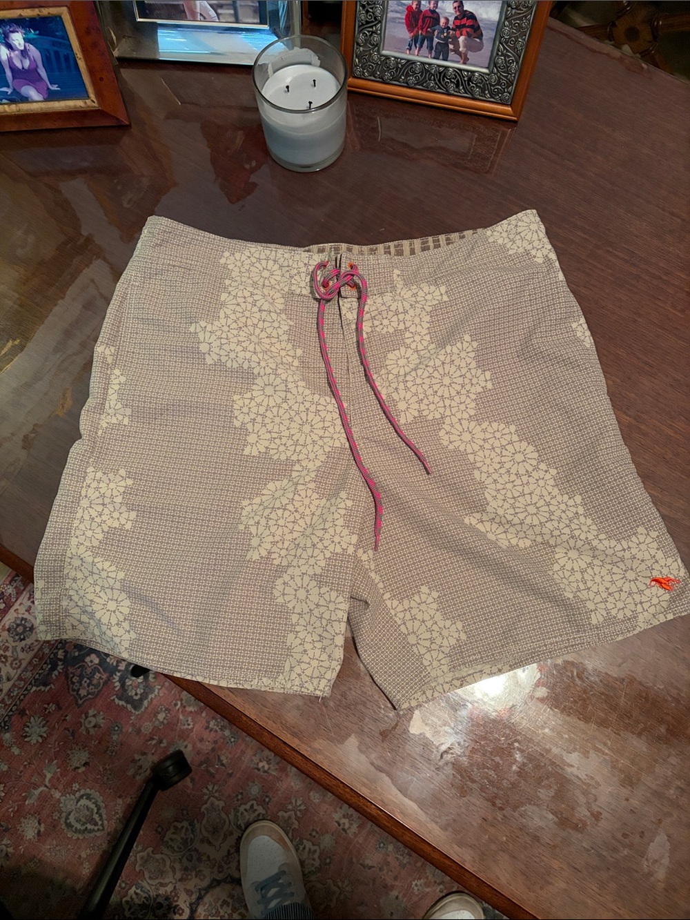 Ted Baker Beige Floral Swim Trunks with Pink Drawstring